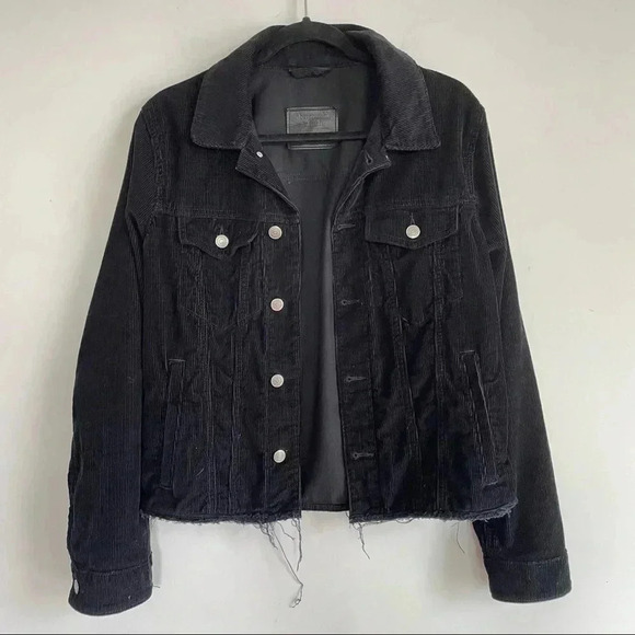 Abercrombie and Fitch Black Corduroy Button Down Unisex Jacket S Raw Edge Collar - Picture 2 of 11